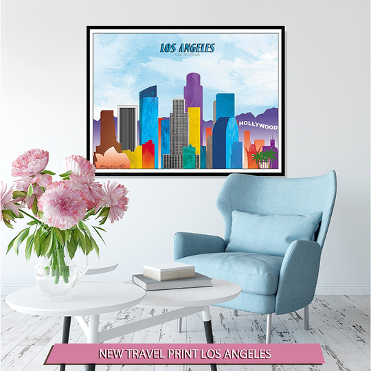 Los Angeles, California City Skyline Print, Poster, Wall Art, Travel Decor, Watercolor, Of Angels Home Gift