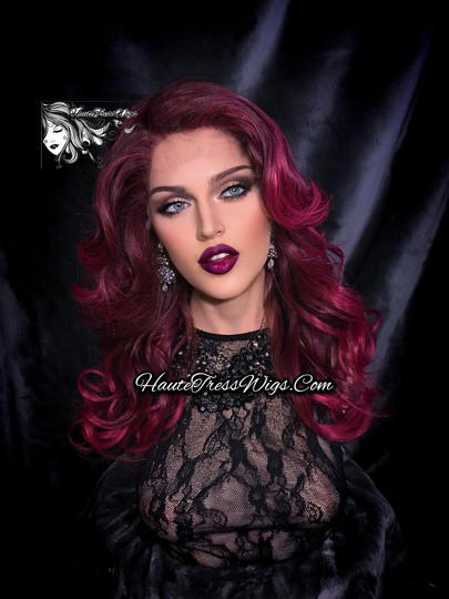 Fuchsia, Hot Pink, Layered, Retro Waves, Heat Safe, Pink Balayage, Pastel Wig, Bombshell Human Hair Blend, Lace Front Wig - Inyka