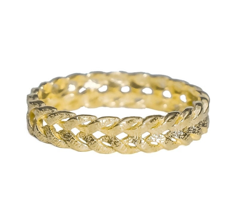 Solid 18K Gold Vermeil Sterling Silver Ring, Yellow Gold Vermeil Stacking Rings, Chunky Chain Promise Statement Ring