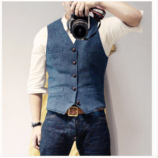 Men's Suit Vest Blue Single Breasted Woolen Blended Mens Vest Denim Jeans Waistcoat Jacket Slim Fit Casual Formal Business - blue, xxxl