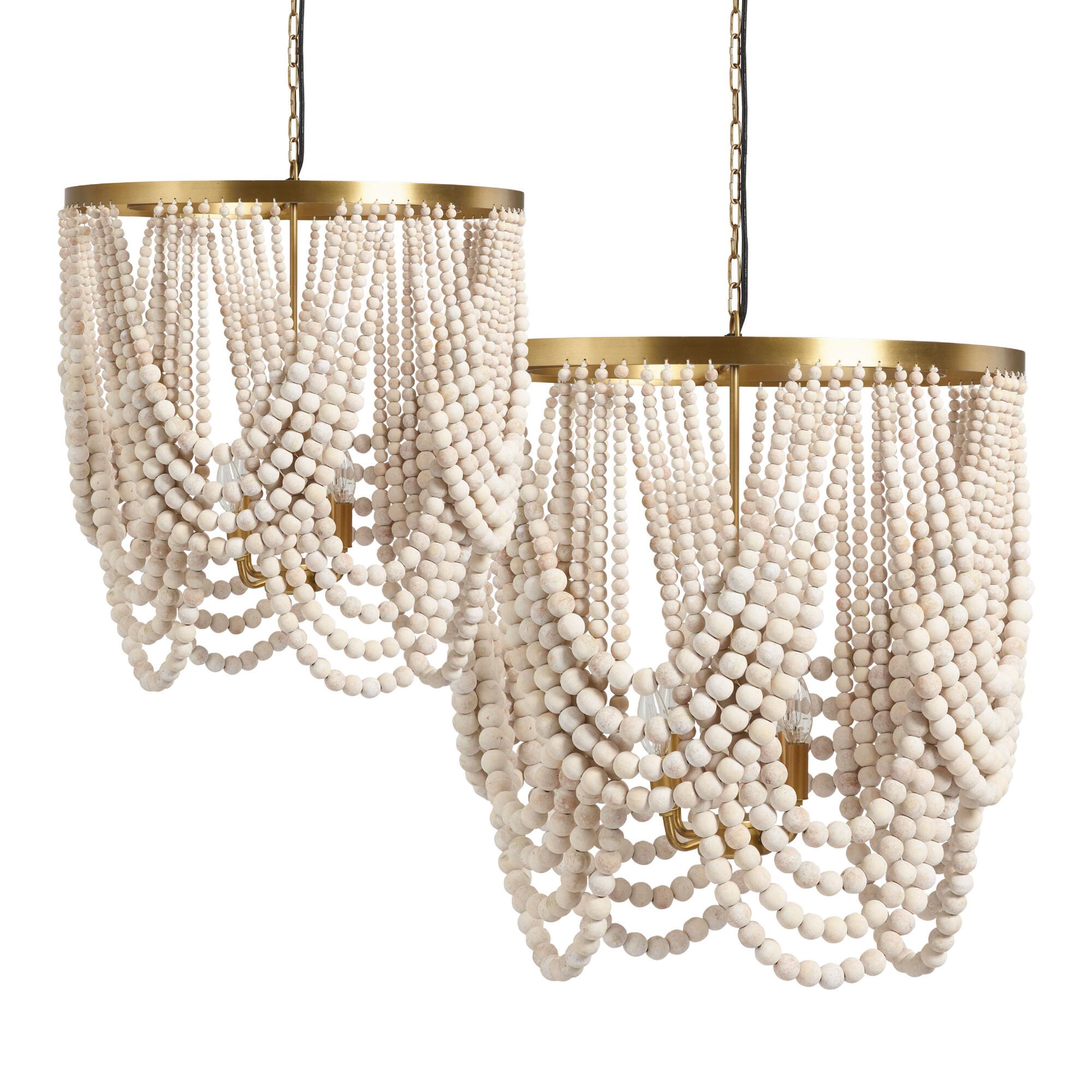 Whitewashed Wood Draped Bead 4 Light Chandelier by World Market