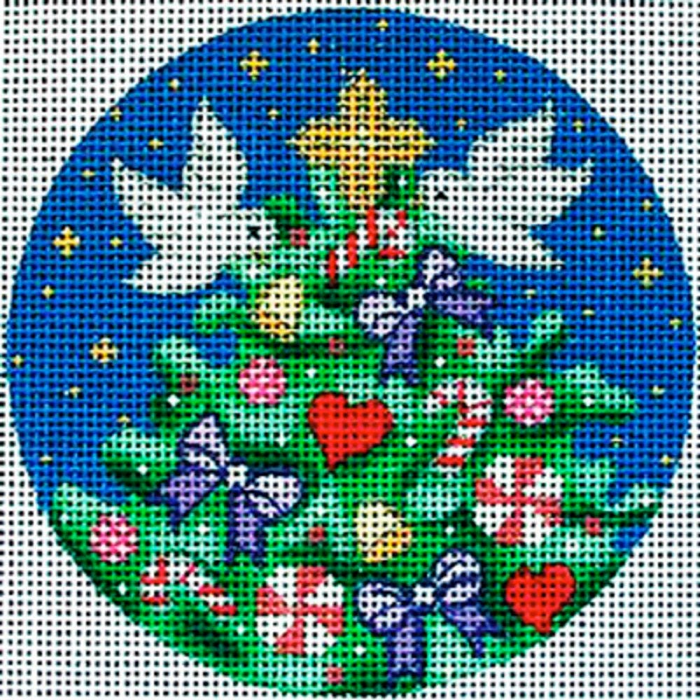 Needlepoint Handpainted Christmas Amanda Lawford Doves Treetop 4 -Free Us Shipping