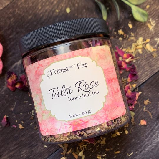 Tulsi Rose Herbal Tea - Hand Blended | Spiritual Awakening Divination Witch Hedge Green Organic