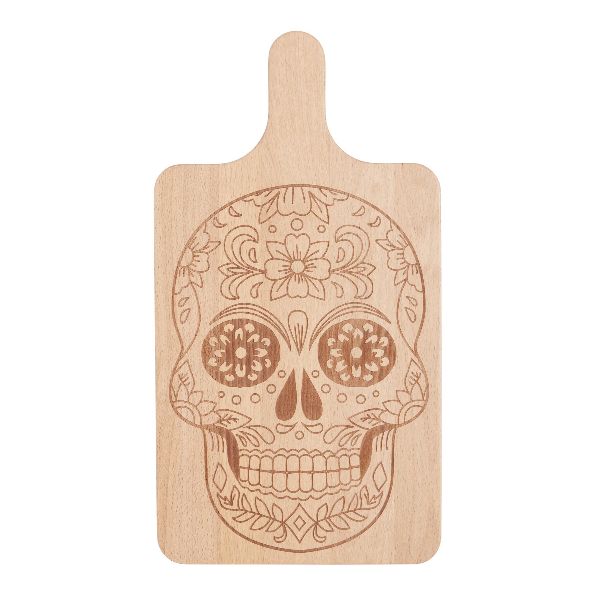 Wood Engraved Skull Dia de Los Muertos Cutting Board: Brown by World Market