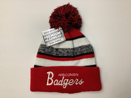 Wisconsin Badgers Embroidered Multi Color Black, Red & White Tassel Fleece Lined Hat