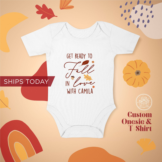 Fall in Love Custom Name Onesie®/Thanksgiving Onesie®/ Toddler T-Shirt /Organic Baby Onesie®S/Personalized Same Day