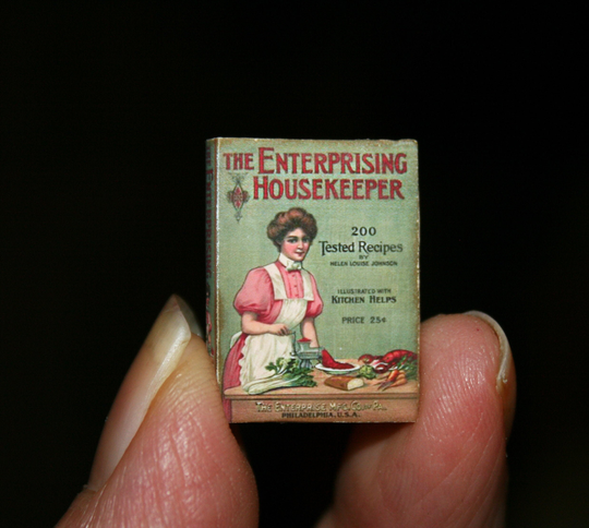 Dollhouse Miniatures "Cook Book, Enterpricing Housekeeper " Artisan Handmade Miniature in 12Th Scale. Cosediunaltromondo Italy