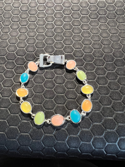 Sea Glass Multi Colored Bracelet Made Of Sterling Silver