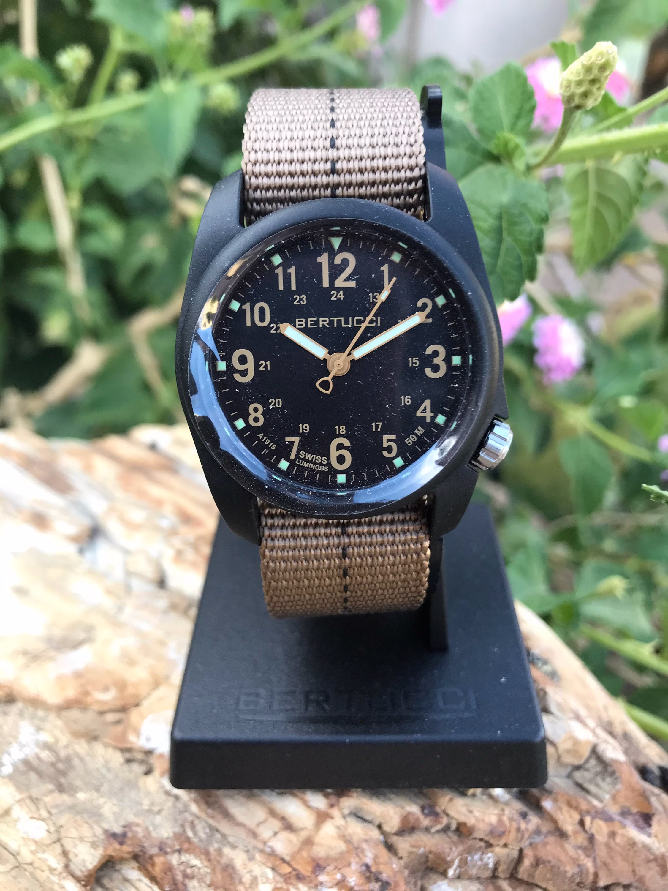 Bertucci Dx3 Plus Field Watch Black Case with Khaki Nylon Band Dash 11041