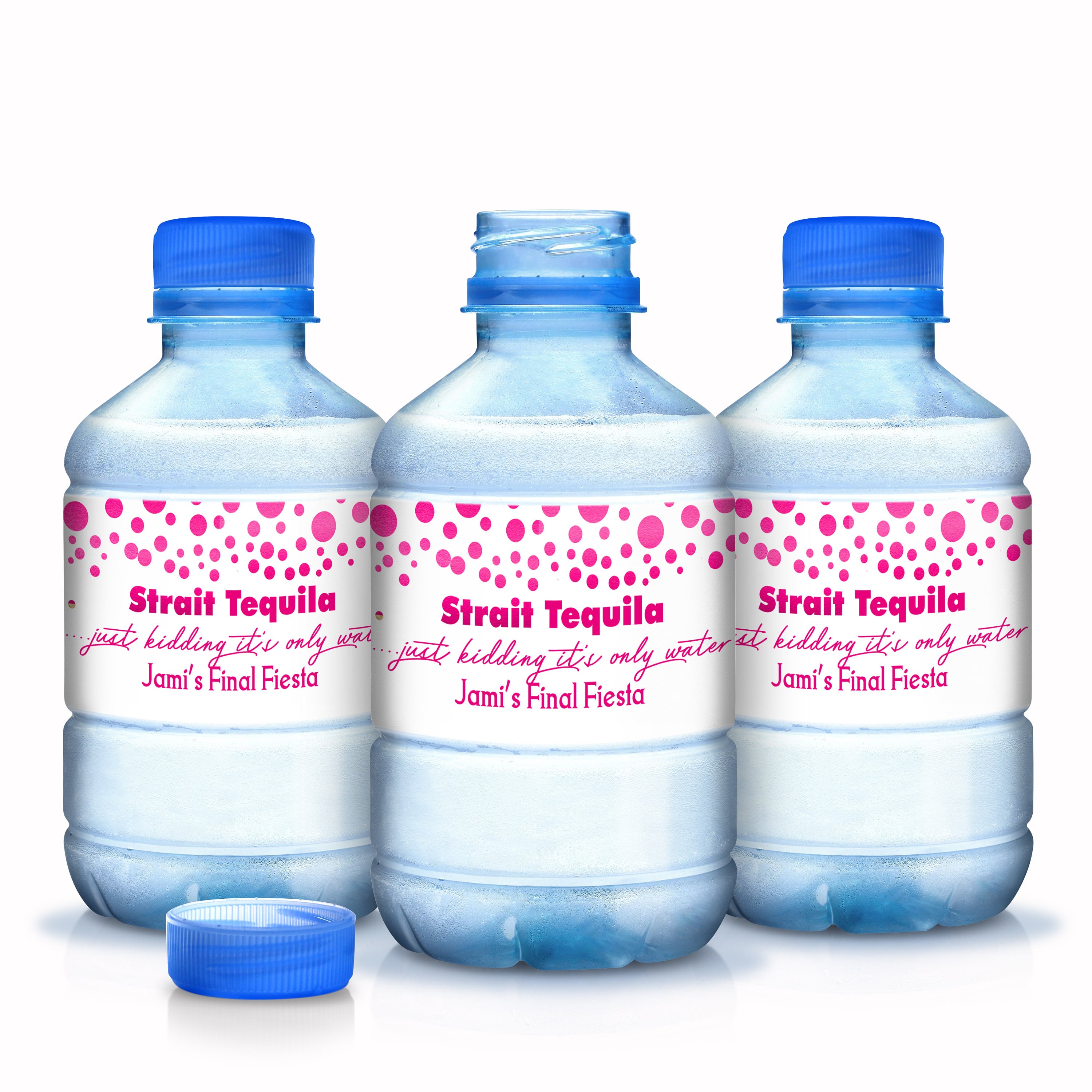 30 Bachelorette Water Bottle Labels - Fun Wedding Straight Tequila Hot Pink Dots Favors