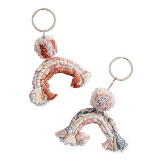 Upcycled Fabric Rainbow Silaiwali Keychain: Black/White by World Market