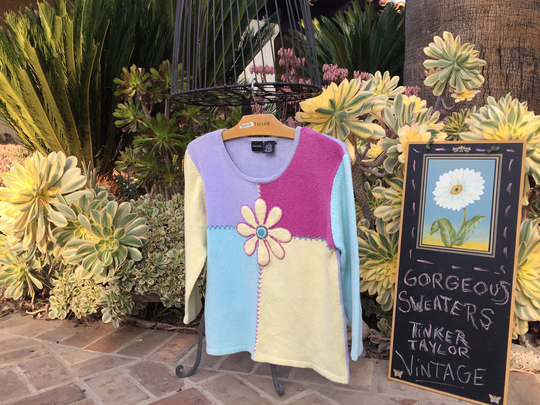 Xhileration Flower Power Pullover Sweater 1990S Size Teen Xl Or Womens Small Ramie Cotton Spandex Blend So Cute