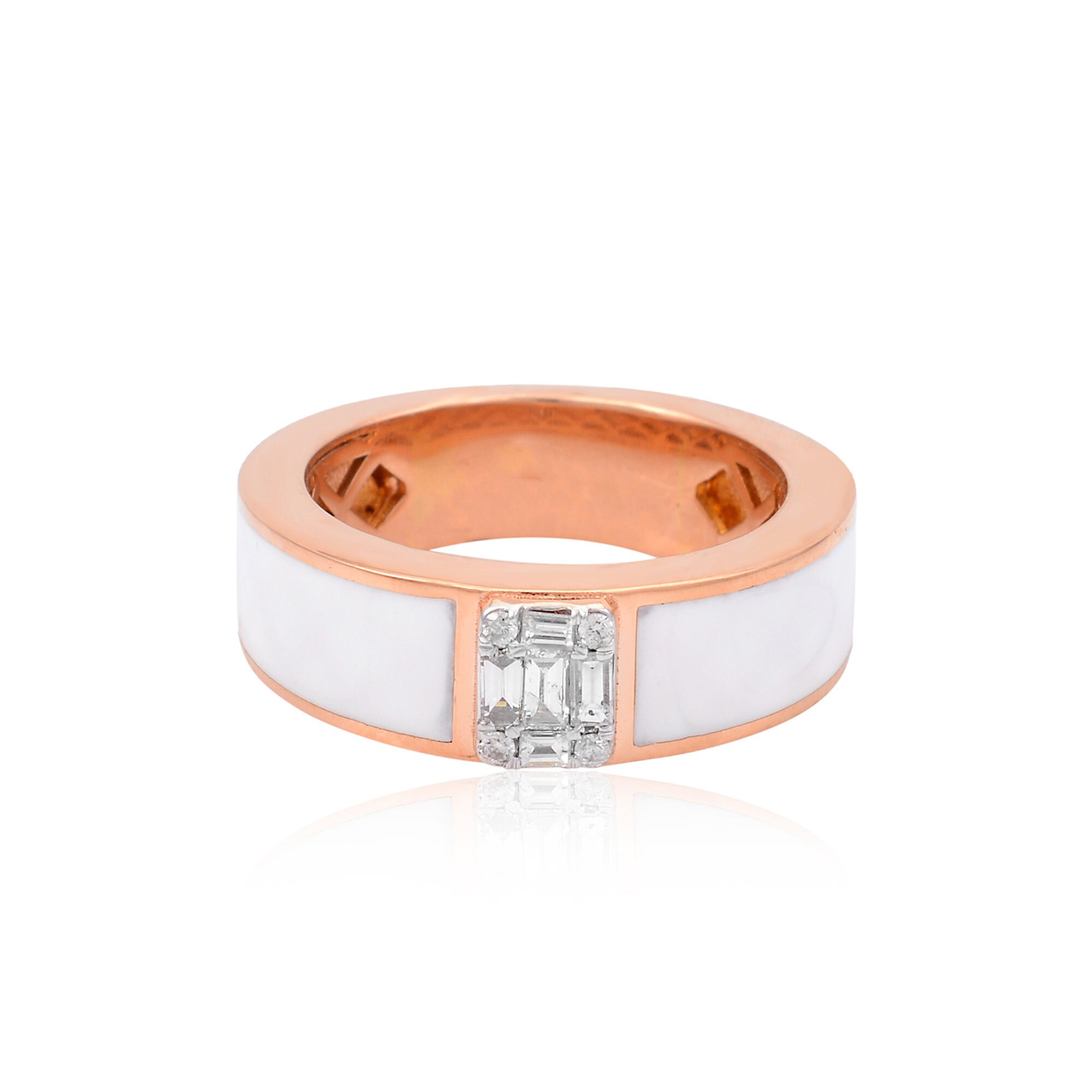 Gifts For Mom 18K Rose Gold Natural 0.30 Ct Hi Color Si Clarity Baguette Diamond Band Ring Handmade Fashion Fine Wedding Certified Jewelry
