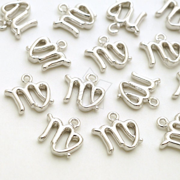 Pd-2838-Or/2 Pcs - Zodiac Sign Symbol Charms, Constellation, Virgo, August, September Birthday, Silver Plated Brass 8.6mm X 8mm