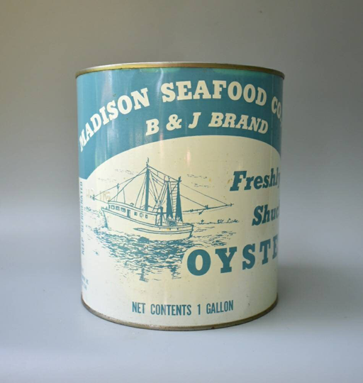Vintage Oyster Tin Gallon Advertising Can B & J Brand From Madison Maryland