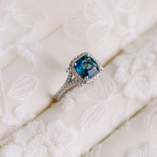 London Blue Topaz Eternal Wave Ring, Cushion Cut London Engagement Solitaire Wave Gift