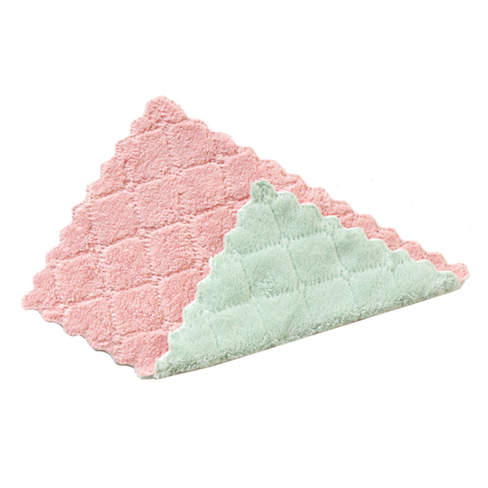 Tousimaii Towel Soft Delicate Coral Fleece Water Adsorbtion Dishcloth for Kitchen - green+pink