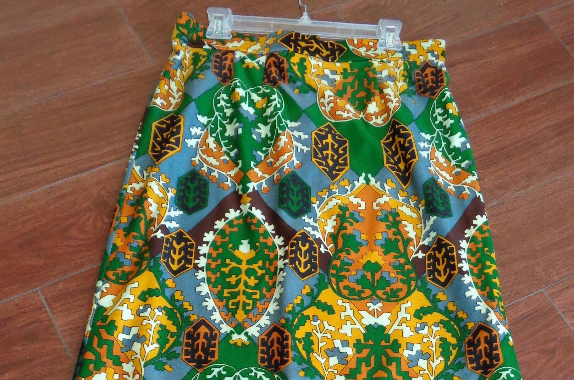 1970's Maxi Skirt Polyester Blend Multi Color Abstract Print