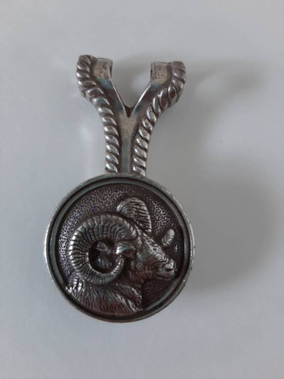 Large Vintage Silver Metal Ram's Head Pendant Made in Taiwan