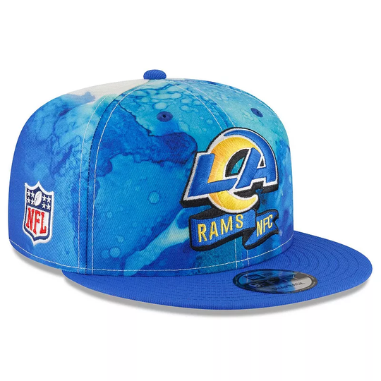Men's New Era Royal Los Angeles Rams 2022 Sideline 9FIFTY Ink Dye Snapback Hat, Blue