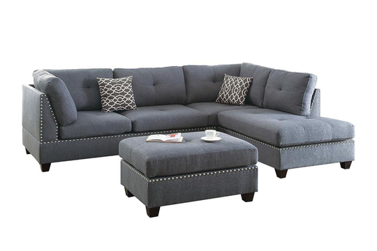 Poundex Kipp Casual 3-Piece Polyester/Polyester Blend Blue Living Room Set | F6975