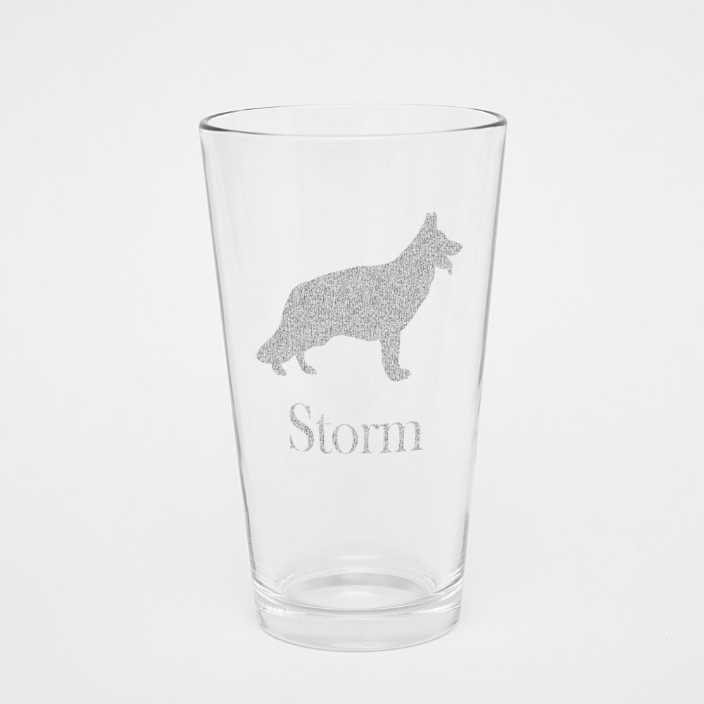Dog Glass Gift ~ German Shephard Pint Rocks Shot Laser Engraved Lover Pet Loss