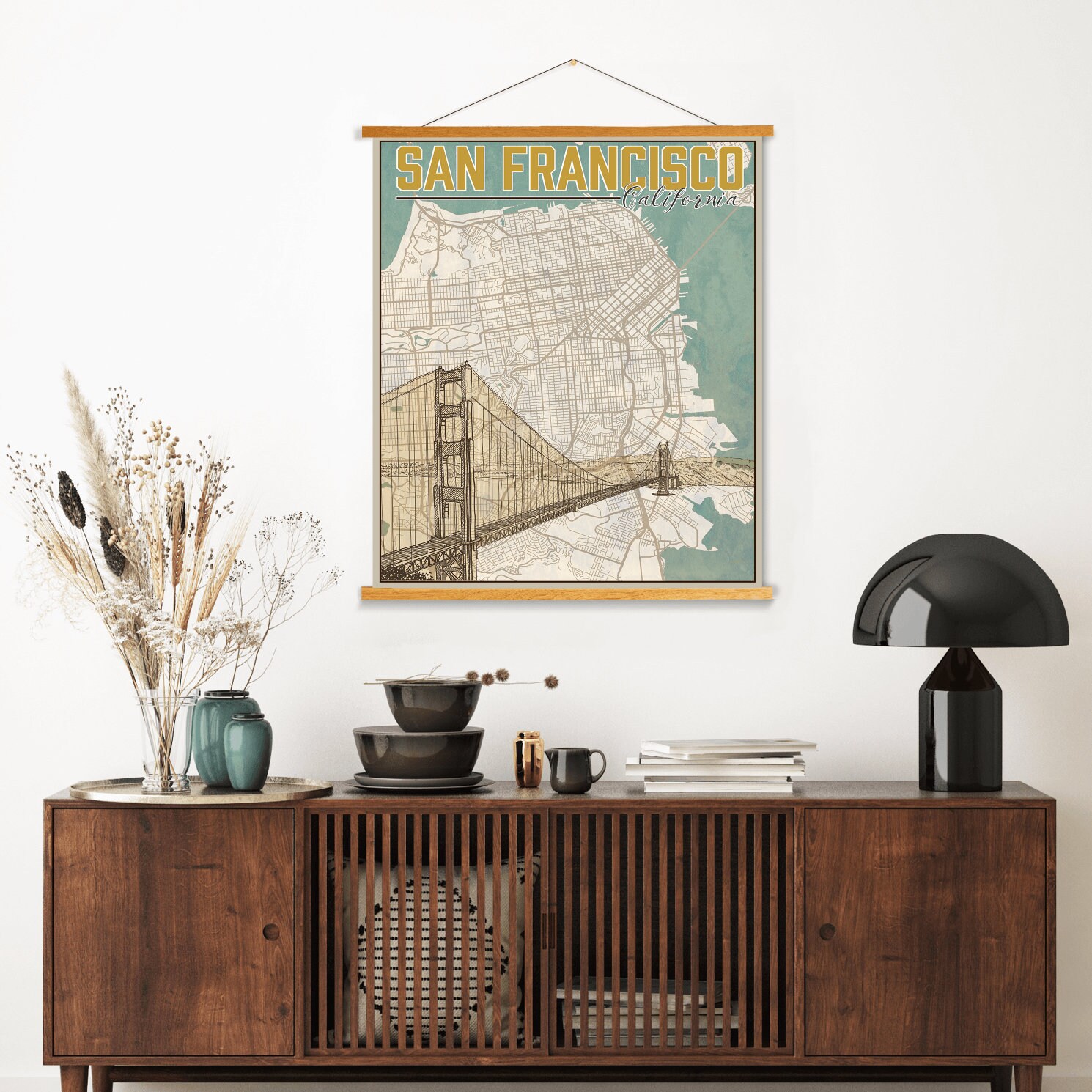 San Francisco California Street Map | Hanging Canvas Of Printed Marketplace