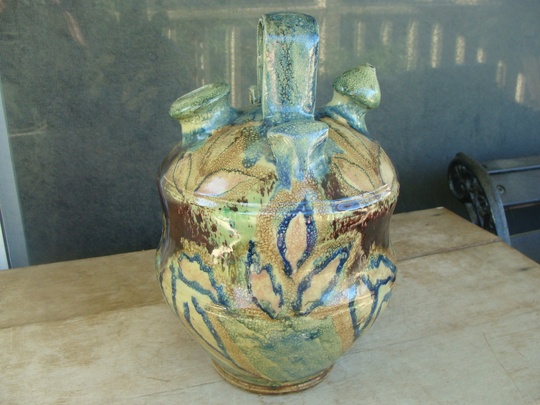 Blended Glaze Southern Art Pottery Vase Decorative Majolica Style Batter Jug Form Ceramic Stoneware Vessel