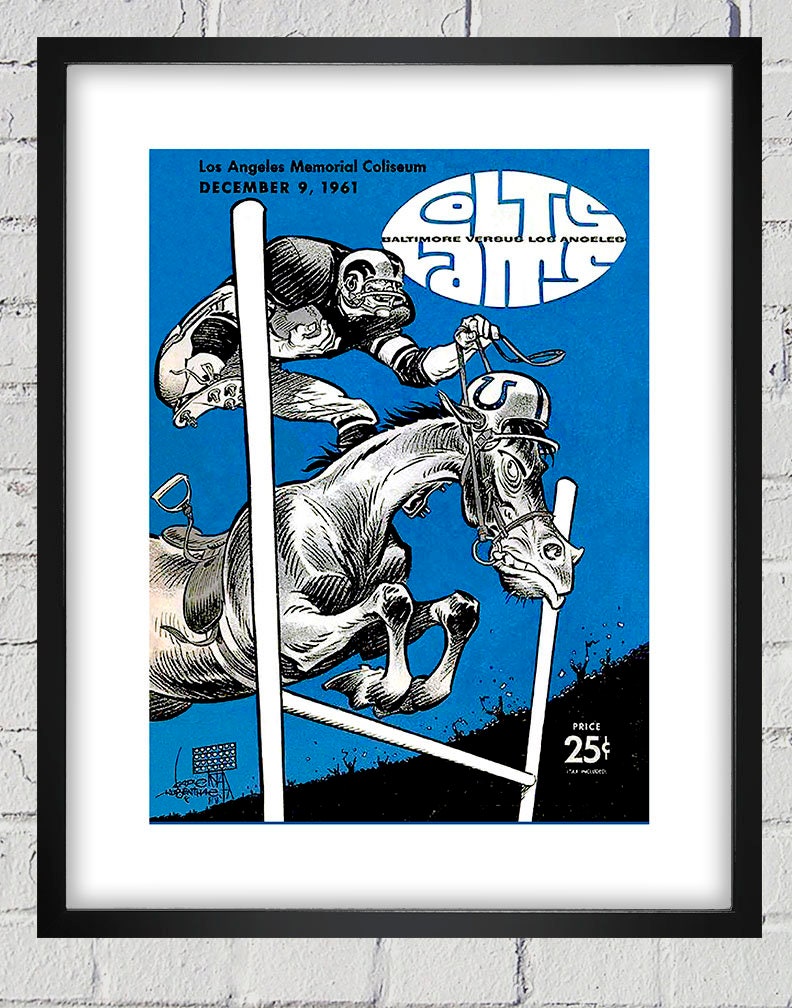 1961 Vintage Baltimore Colts - Los Angeles Rams Football Program Cover Digital Reproduction Print Or Matted Framed