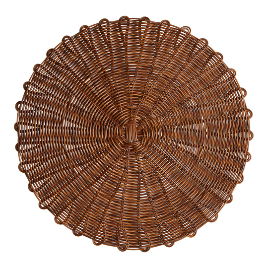 Round Brown Faux Rattan Wipe Off Placemat - Polypropylene - Small by World Market