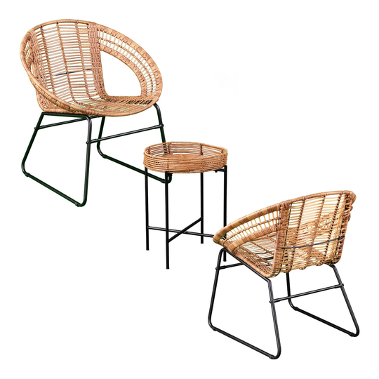 All Weather Wicker Dorman 3 Piece Outdoor Patio Furniture Set: Natural - Metal by World Market