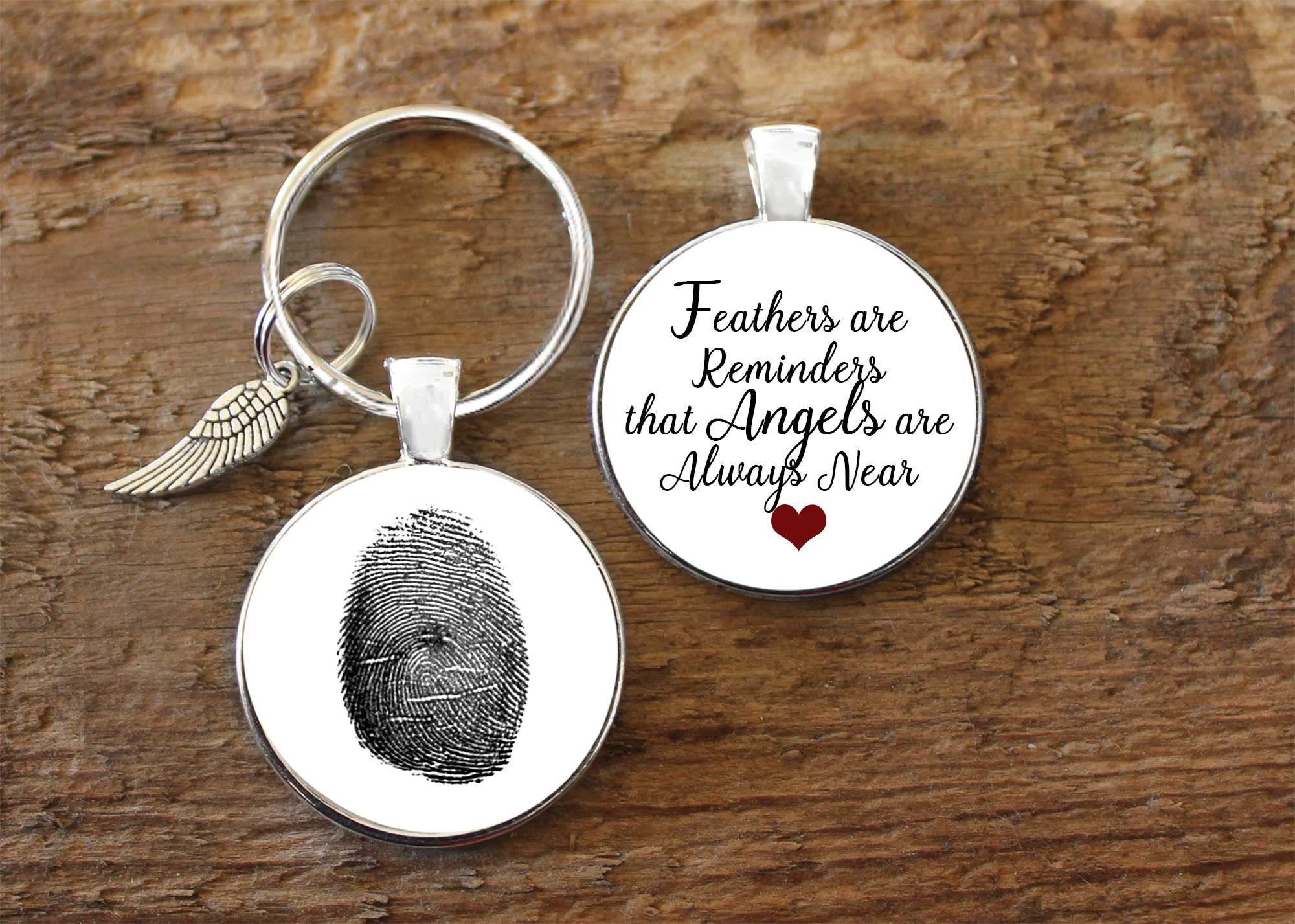 Feathers Are Reminders Memorial, Angels Near, Angels, Fingerprint Keychain, Memorial, Jewelry
