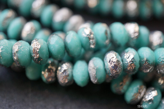 Lastones.aqua Rondelles, Rondelle Beads, Czech 95-2Sb