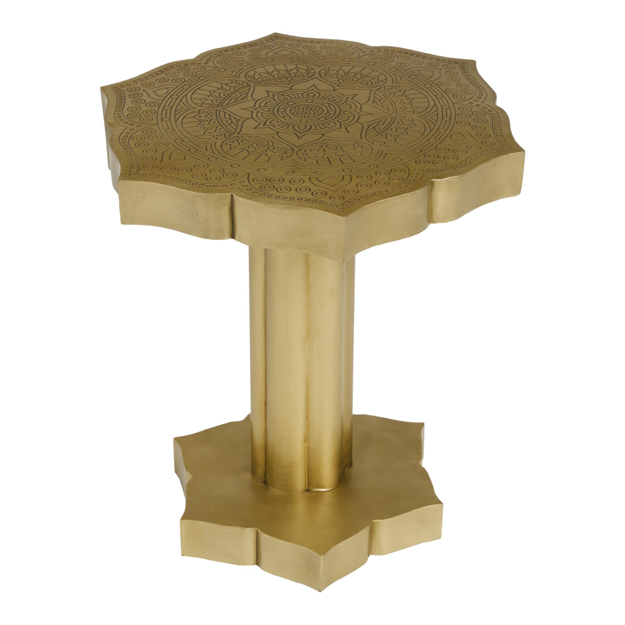 Antique Gold Engraved Lotus Accent Table by World Market