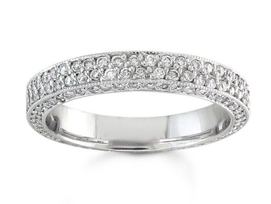 Ladies Double Row Diamond Pave Wedding Band in Platinum 1.00 Ctw G-Vs2 Quality