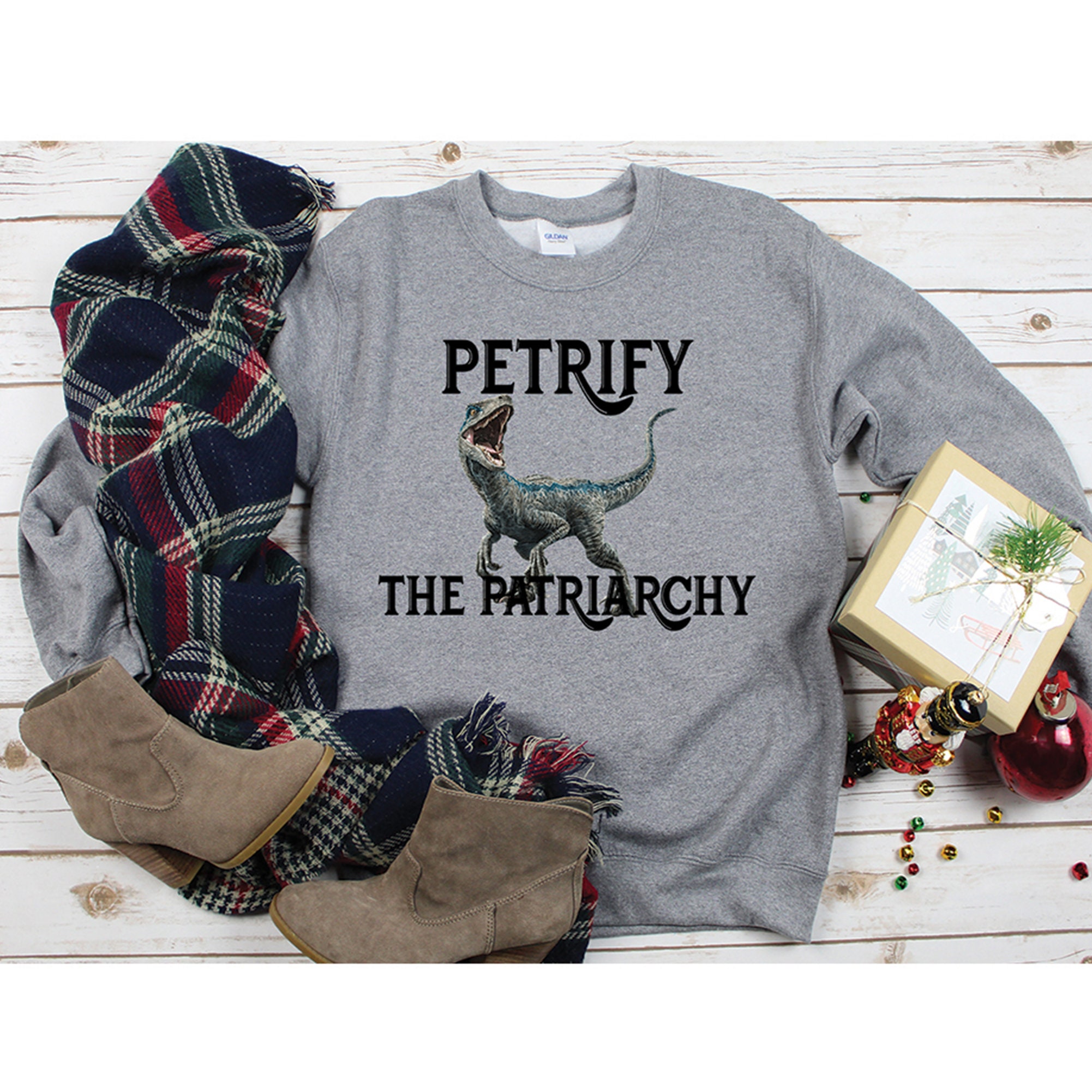 Petrify The Patriarchy Womens Rights Dinosaur Velociraptor Gift Wife Mom Girlfriend Dad Unisex Sweatshirt Sweater Pullover