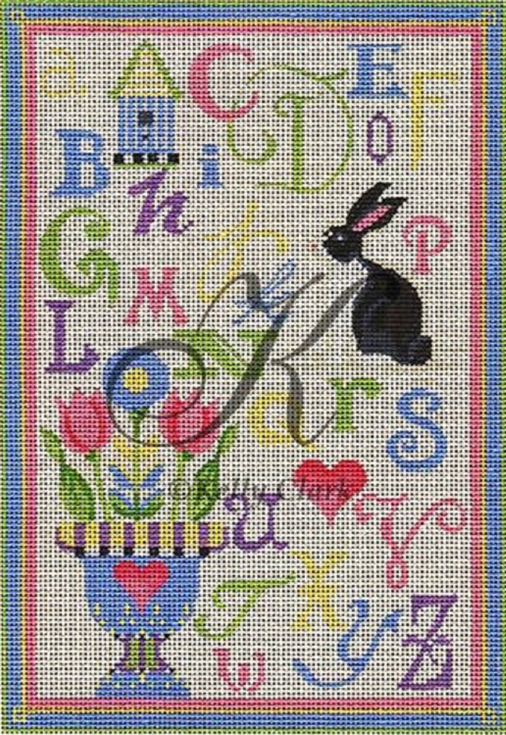 Handpainted Needlepoint Kelly Clark Sampler Abc Spring Linen -Free Us Shipping