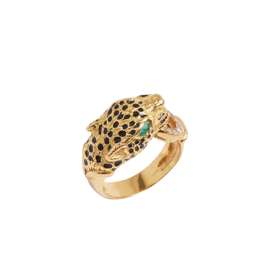 Vintage Gay Frères Emerald & Diamond Leopard Ring