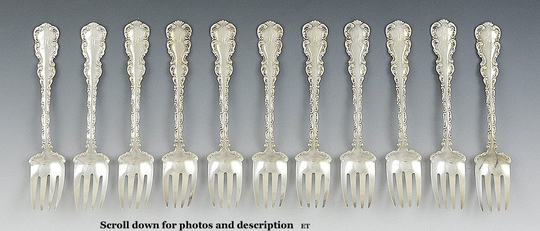 Fine Set 11 Gorham Sterling Silver Ice Cream/Dessert Forks Louis Xv Pat