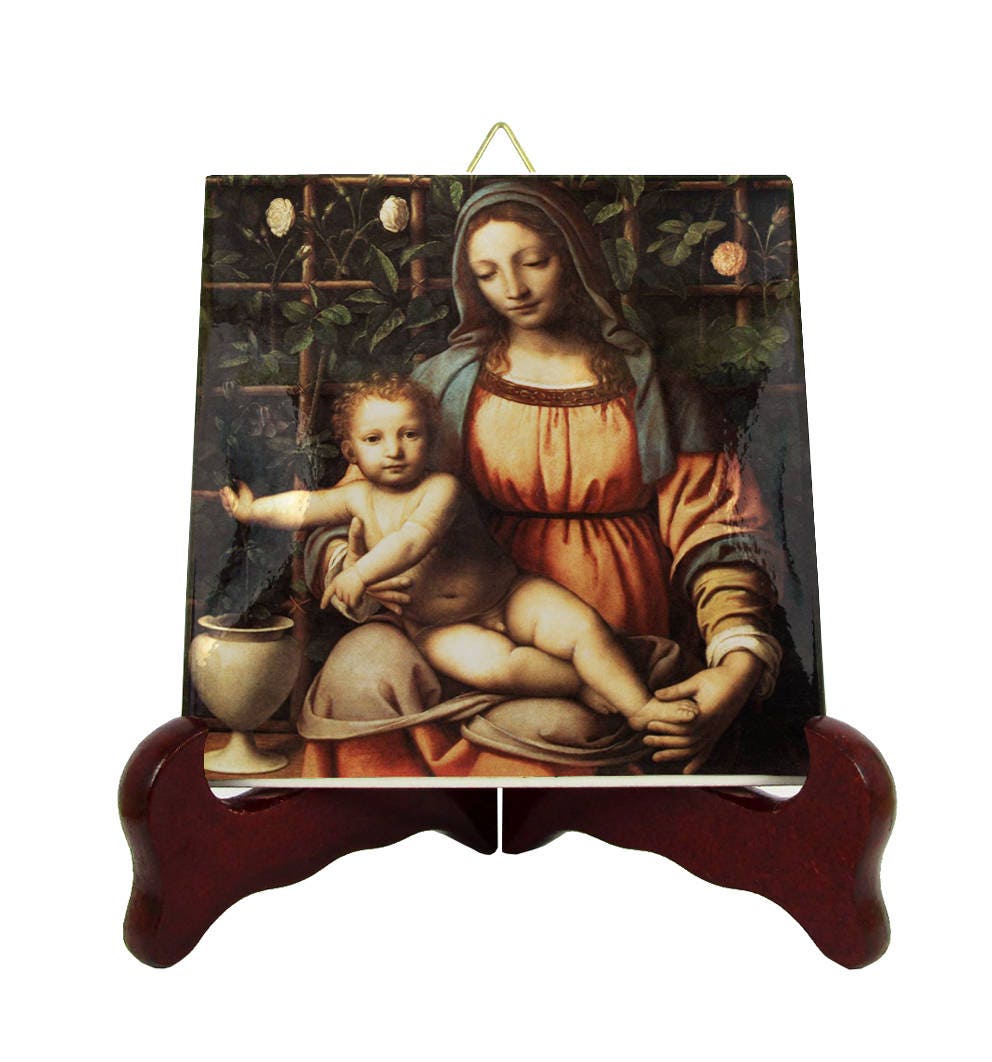 Religious Art - Virgin & Child Icon On Tile Devotional Icons By Terrytiles2014 Sacred Handmade in Italy