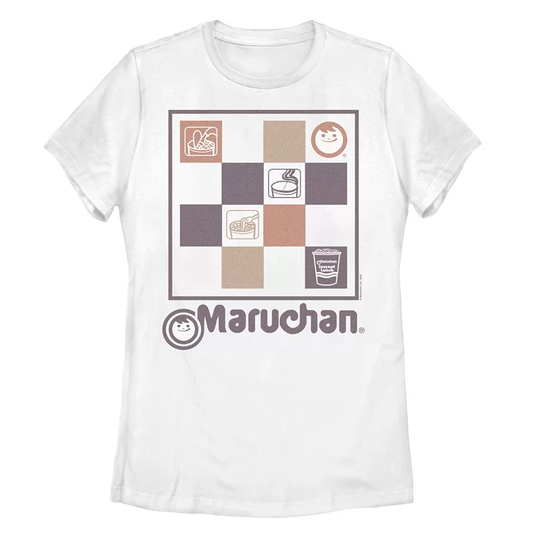 Juniors' Maruchan Checkered Board Icon Graphic Tee, Girl's, Size: XL, White