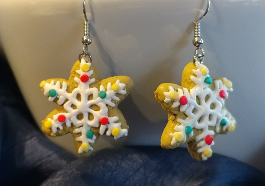 Holiday Gingerbread Snowflake Charm Dangle Earrings