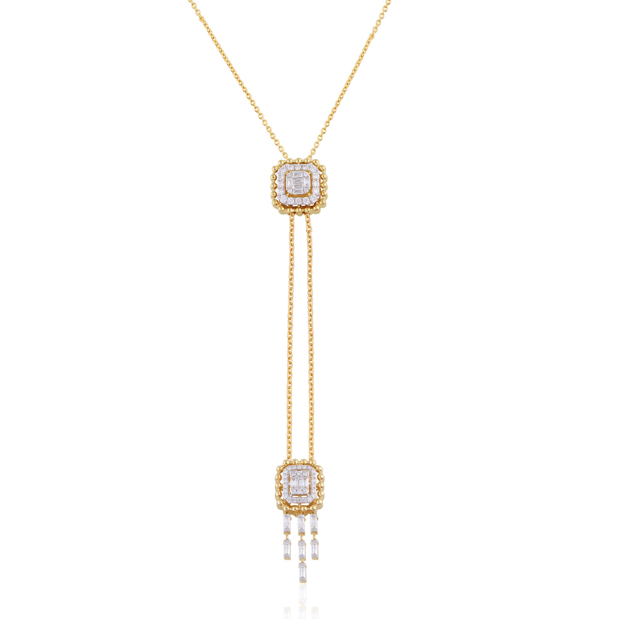 On Sale Natural Round & Baguette Diamond 36 Inch Long Necklace/Solid 14K Gold Fine Jewelry Anniversary Or Wedding Gifts For Her