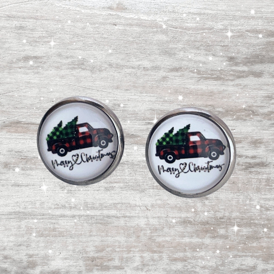 Christmas Earrings/12mm Truck Stud Hypoallergenic Stainless Steel Stocking Stuffer Holiday
