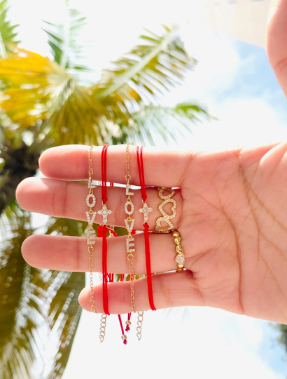 Dainty Gold Cross Red String Bracelet, Adjustable Bracelet, Gift For Her, Christian Jewelry, Religious Gift, Protection Bracelet