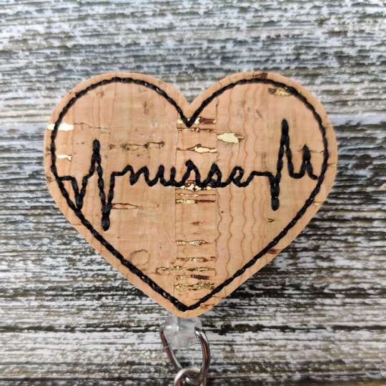 Cork & Gold Nurse Ekg Heart Badge Holder, Holder