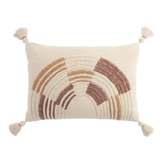 Earth Tone Woven Arch Lumbar Pillow: White/Rust by World Market
