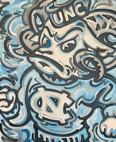 University Of North Carolina Mascot Painting By Justin Patten 24x30 | Finished Painting, Ram, Storm Striker Art, Canvas
