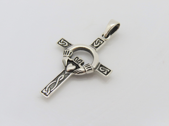 Vintage Claddagh Sterling Silver Cross Pendant