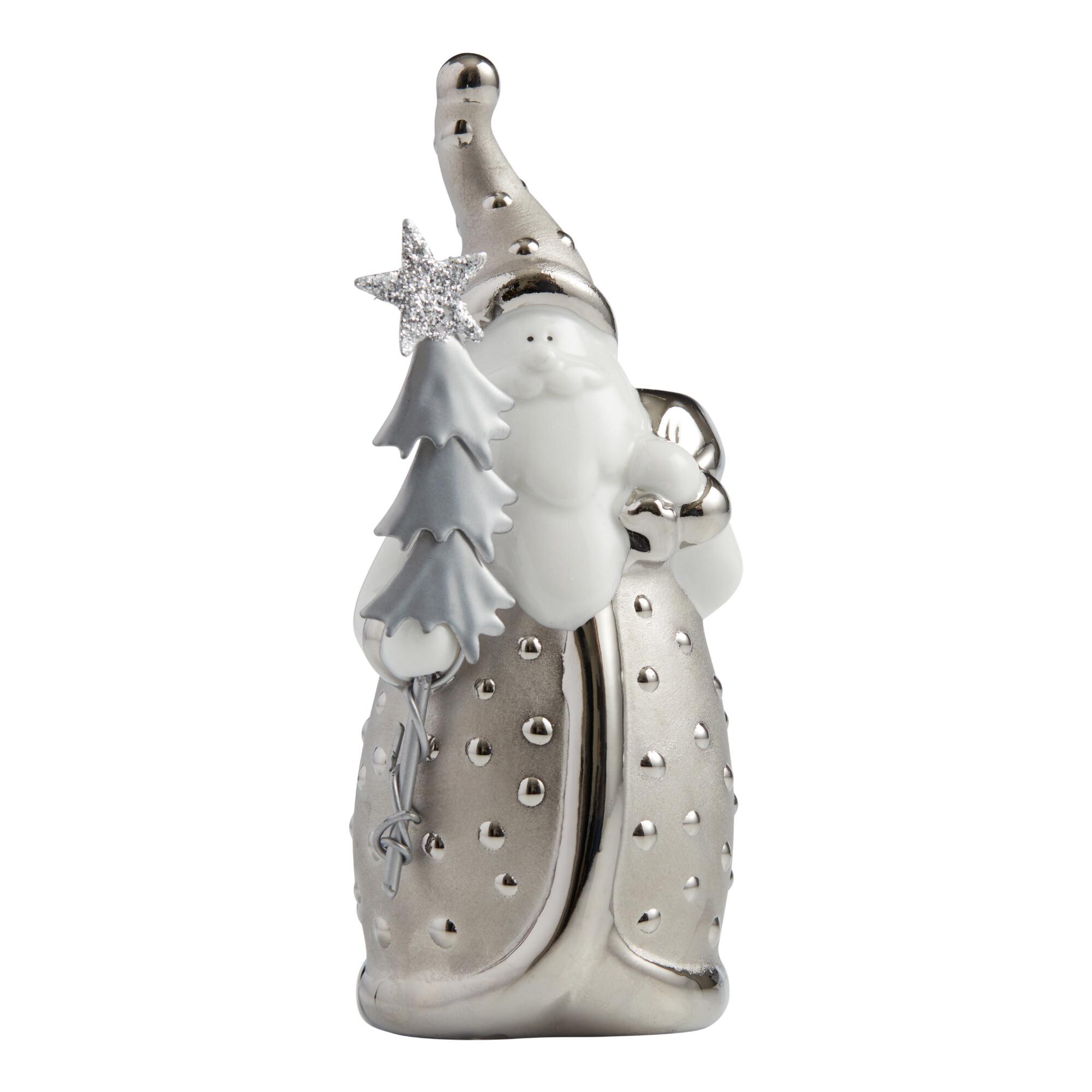 Pier Place White And Silver Ceramic Santa Figurine: White/Silver by World Market